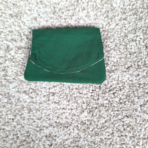 Hand Crafted Handbags - Handmade Green Pocket Wallet Card Holder Green Puppy Dog Print Fabric